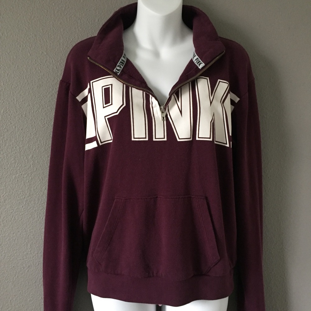 VS Pink Burgundy Zip Up Crew neck Sweater XS - Picture 2 of 8